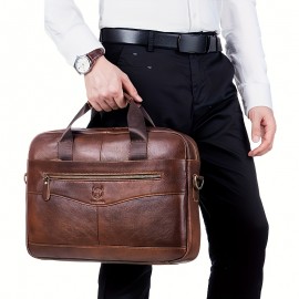 Men's Genuine Leather Tote Bag - Large Capacity, Multifunctional Briefcase with Adjustable Shoulder Strap, Durable First Layer Cowhide, Brown Multi-Compartment Design for Business Trips & Daily Commute, Daily Commute Bag | Multifunctional Design | Quality Leather Craftsmanship