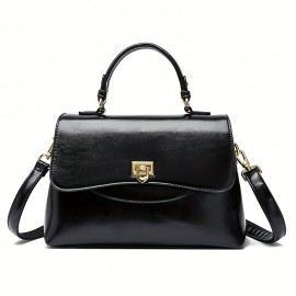 [Genuine Leather Messenger Bag] Genuine Leather Women's Messenger Bag - Classic Professional Purse with Golden-Tone Hardware, Secure Clasp Closure, Black/Coffee Brown, Elegant Handbag, Work Accessory, Vintageinspired Design, Sturdy Handles, Crossbody Purse, Stylish Travelers